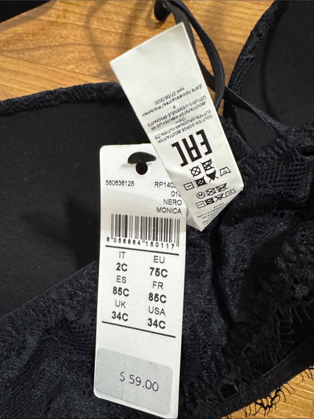 intimissimi Black Lace Bralette with Strappy Back